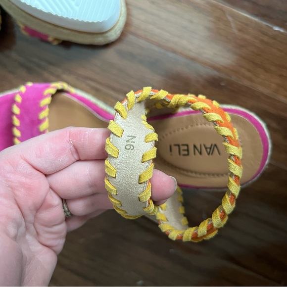 Womens Vaneli Cobi Pink Orange Yellow Suede Strappy Platform Wedge Heels 9N - Picture 4 of 4